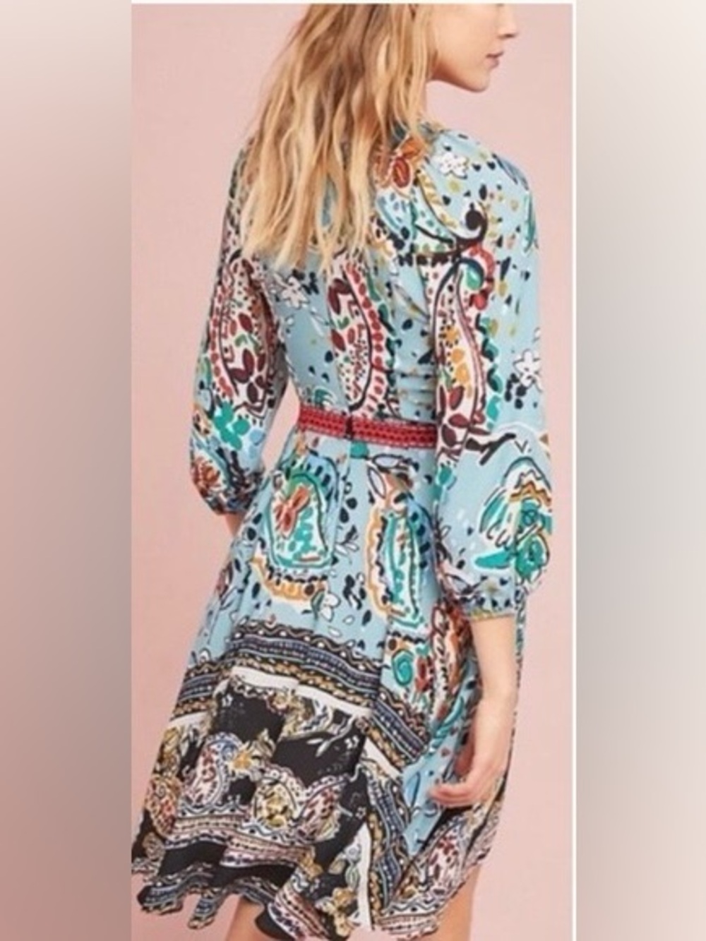 Anthropologie Akemi + Kin Karmina Blue Beaded Floral Paisley Midi Dress Size 4 - Picture 6 of 15